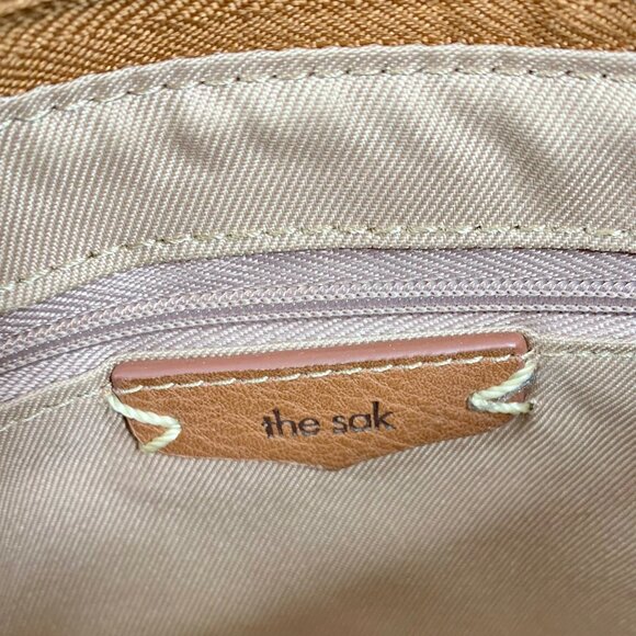 Minimalist THE SAK Flora Soft Leather Small Satchel Crocheted Trim Camel Tan - Picture 11 of 13